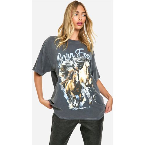 Camiseta Oversize Con Estampado Gráfico De Caballo Born Free - boohoo - Modalova