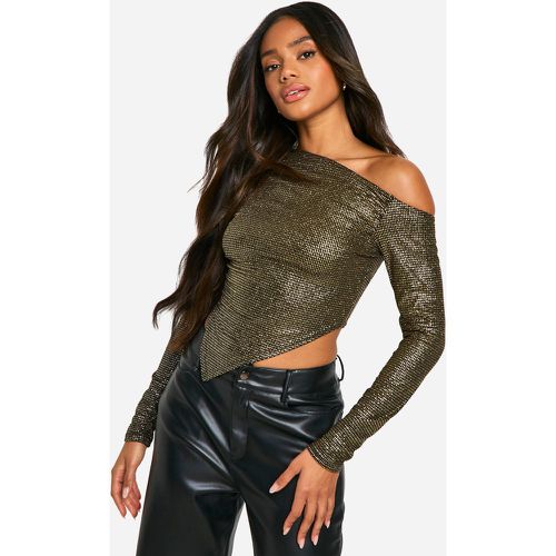 Top glitterato con spalle scoperte e fondo asimmetrico con maniche svasate - boohoo - Modalova