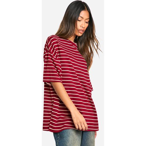 Camiseta Oversize De Rayas, Rojo - boohoo - Modalova