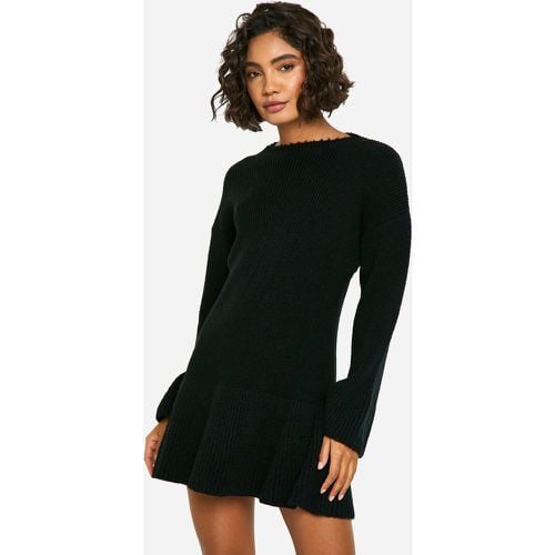 Vestido Skater Tall De Punto Cardado Con Mangas Acampanadas - boohoo - Modalova