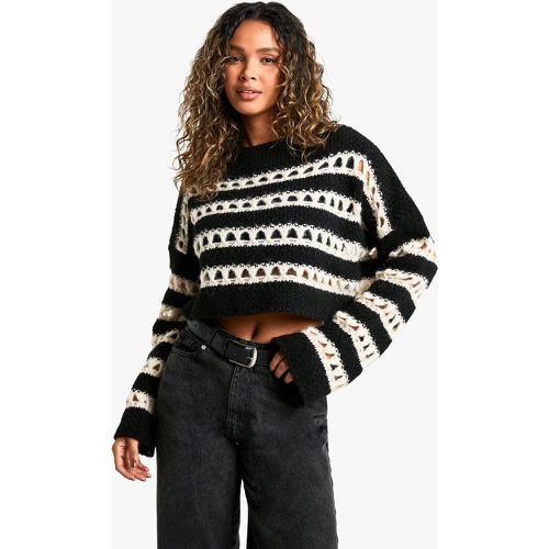 Jersey Crop De Punto Calado Con Rayas - boohoo - Modalova