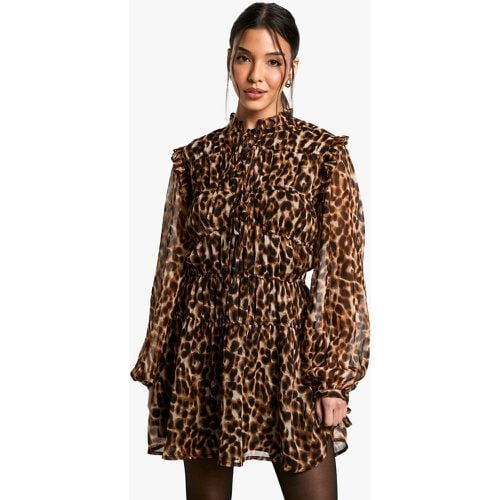 Vestido Holgado De Chifón Con Atadura Y Estampado De Leopardo - boohoo - Modalova