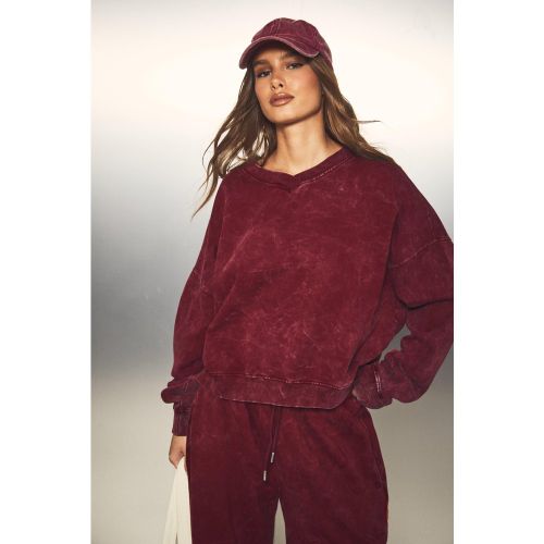 Sudadera Oversize Sobreteñida Con Escote De Pico - boohoo - Modalova