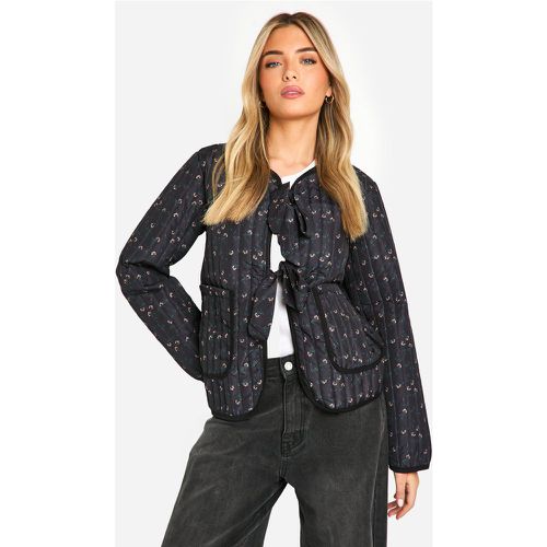 Floral Bow Detail Quilted Jacket - boohoo - Modalova