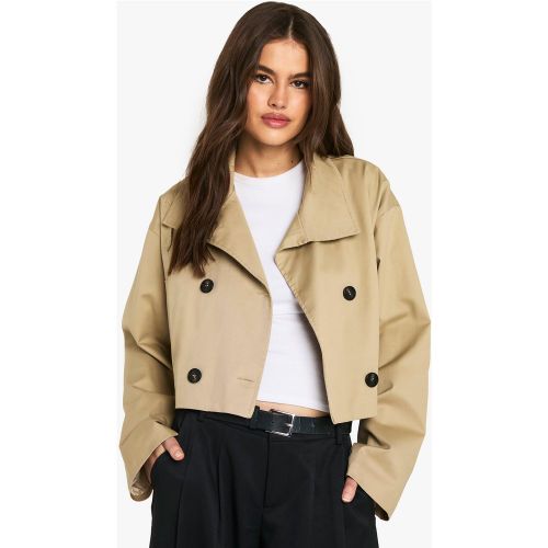 Cappotto Trench corto con collo a imbuto - boohoo - Modalova