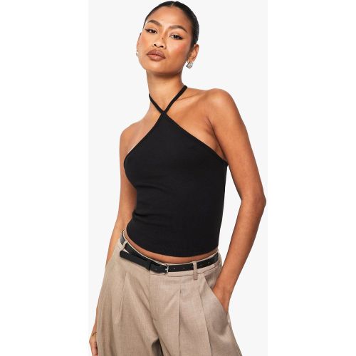 Top Sin Mangas Básico De Canalé Con Tirantes Y Escote Halter De - boohoo - Modalova