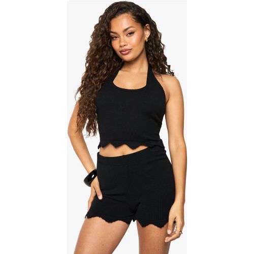 Pantalón Corto Y Top De Punto Festoneado Con Escote Halter - boohoo - Modalova