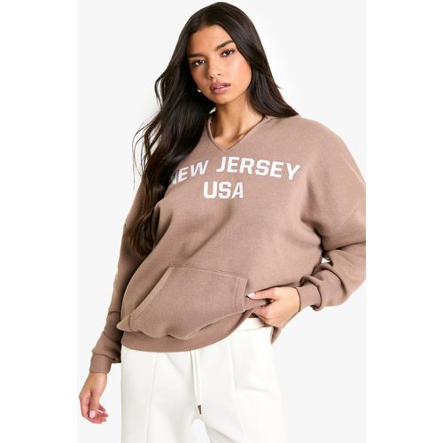 Sudadera Oversize Con Capucha, Escote Barco Y Eslogan New Jersey Usa - boohoo - Modalova