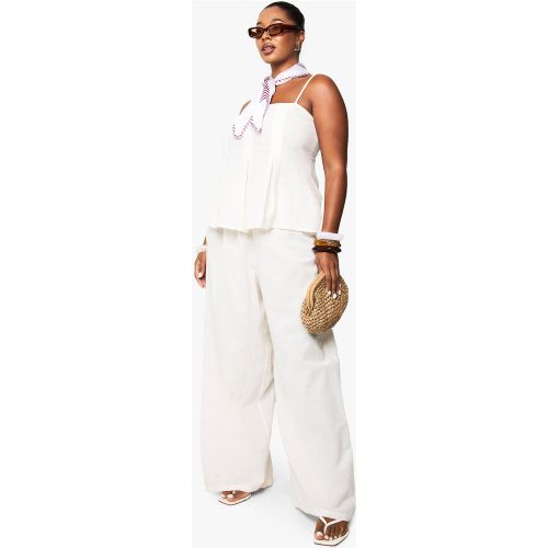 Conjunto Coordinado Plus De Pantalón De Pernera Ancha Y Top Plisado Efecto Lino Con Escote Cuadrado - boohoo - Modalova