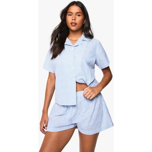 Pijama De Pantalón Corto Y Camisa De Sirsaca Con Rayas Y Estampado De Corazones - boohoo - Modalova