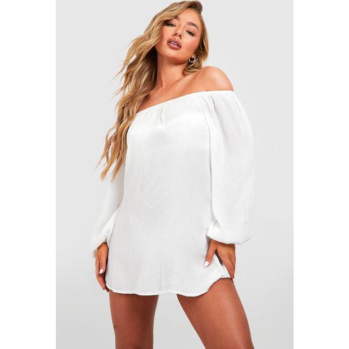 Vestido Mini Para La Playa De Estopilla Con Escote Bardot - boohoo - Modalova