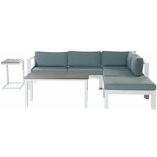 Lounge Set Weiß Aluminium und Kunstholz mit Auflagen Mintgrün Stoff Skandi Modern 5-Sitzer Ecksofa Ottomane und 2 Couchtische Terrasse Garten Möbel - BELIANI - Modalova