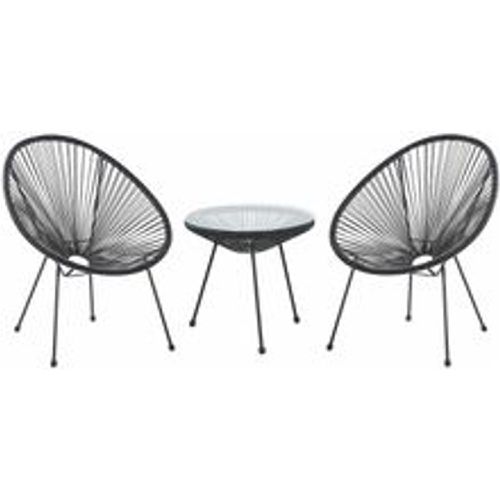 Balkonset Schwarz Polyrattan Beistelltisch mit 2 Stühlen Spaghetti-Optik Modern Mexikanischer Stil Outdoor Balkon Terrasse Garten Möbel - BELIANI - Modalova