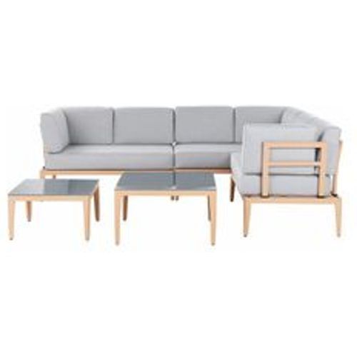 Lounge Set Heller Holzfarbton u. Grau Aluminium mit Auflagen zwei Tische für 6 Personen Garten Terrasse Balkon - BELIANI - Modalova