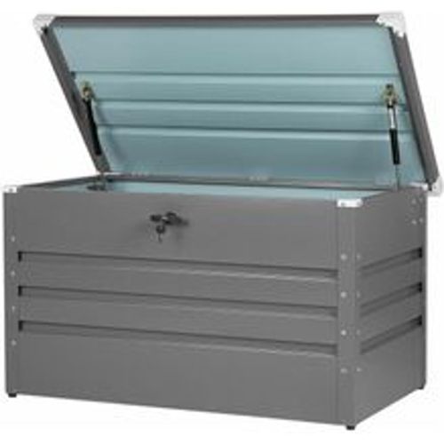 Gartentruhe Grau Metall 400 L 132 x 62 cm Wasserdicht Abschließbar mit Deckel Garten Terrasse Aufbewahrungsbox Gartenbox Kissenbox Auflagenbox - BELIANI - Modalova