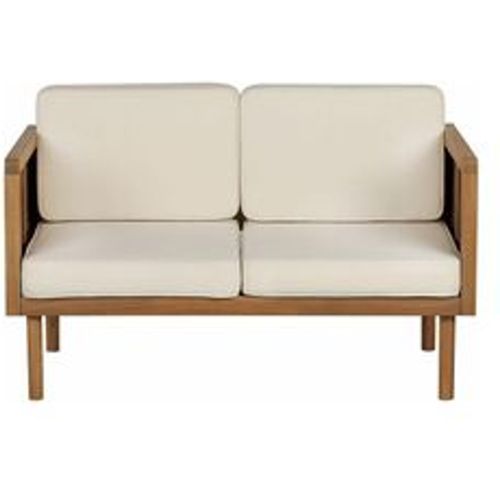 Sitzer Gartensofa Hellbraun Akazienholz mit Armlehnen Auflagen Beige Stoff Rustikal Modern Outdoor Terrasse Garten Balkon Möbel Außenbereich - BELIANI - Modalova