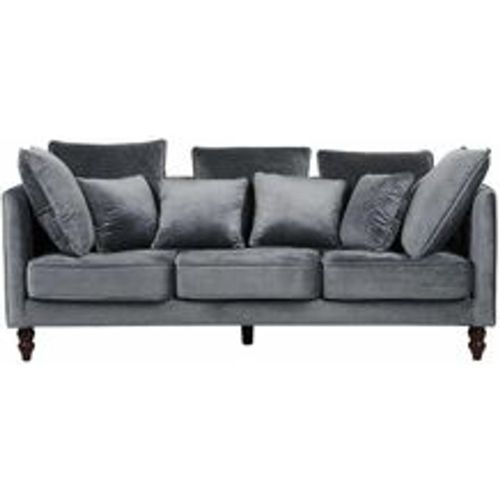 Sofa Grau Samtstoff 3-Sitzer Elegant Skandinavisch Zierkissen Wohnzimmer - BELIANI - Modalova