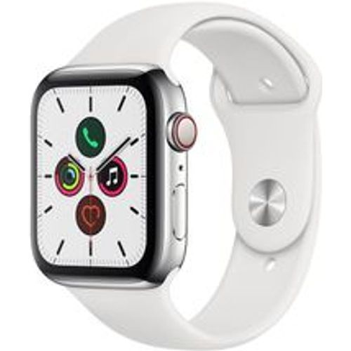 Watch Series 5 (2019) GPS + Cellular 40 mm - Rostfreier Stahl Silber - Sportarmband Weiß - Apple - Modalova