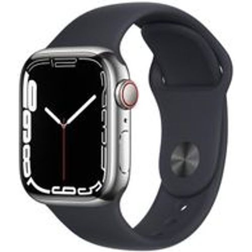 Watch Series 7 (2021) GPS + Cellular 41 mm - Rostfreier Stahl Silber - Sportarmband Schwarz - Apple - Modalova