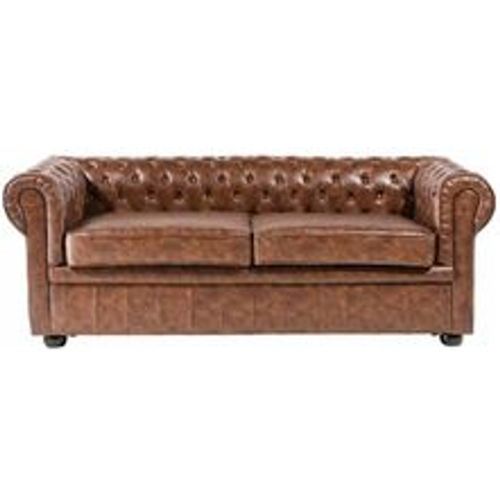 Sofa Hellbraun Kunstleder 3-Sitzer Chesterfield Stil Glamourös Wohnzimmer - BELIANI - Modalova