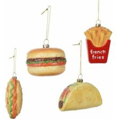 Christbaum Schmuck 4er Set - Fast Food - Hot Dog Pommes Hamburger Taco - Weihnachtsbaum Deko Kugeln - SPETEBO - Modalova