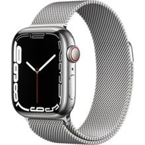 Watch Series 7 (2021) GPS + Cellular 41 mm - Rostfreier Stahl Silber - Milanaise Armband Grau - Apple - Modalova