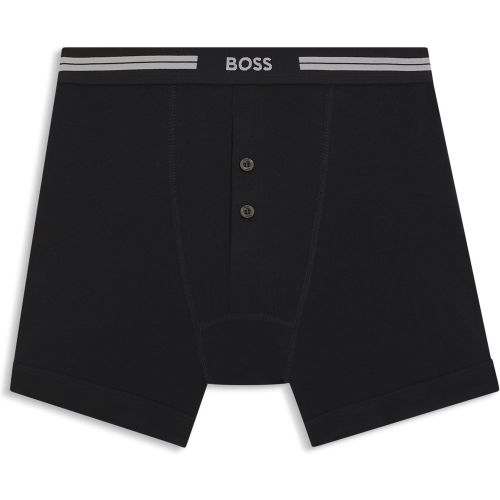 Boxer court en coton à braguette boutonnée et taille logotée - Boss - Modalova