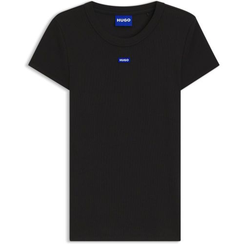 T-shirt Slim Fit en coton stretch côtelé avec logo - HUGO - Modalova