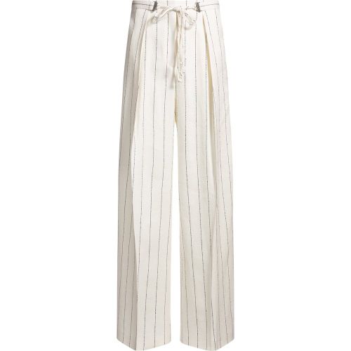 Pantalon de tailleur ample en maille bouclette de lin mélangé à rayures - Boss - Modalova