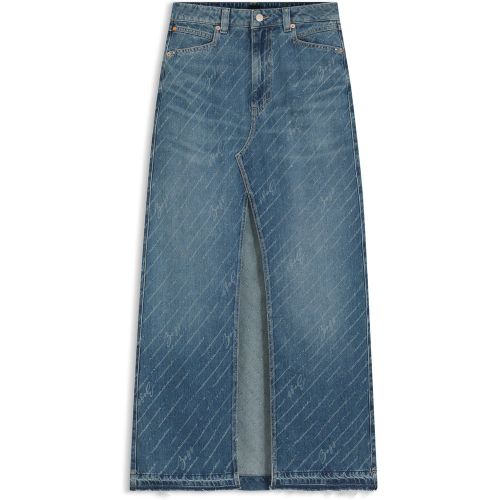 Jupe en denim avec rayures tennis logotées et fente sur le devant - Boss - Modalova