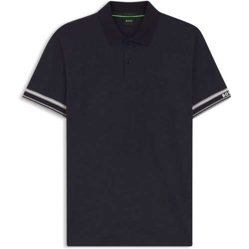 Polo Slim en coton avec bas de manches à rayures - Boss - Modalova