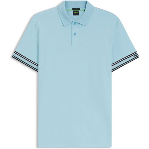 Polo Slim en coton avec bas de manches à rayures - Boss - Modalova