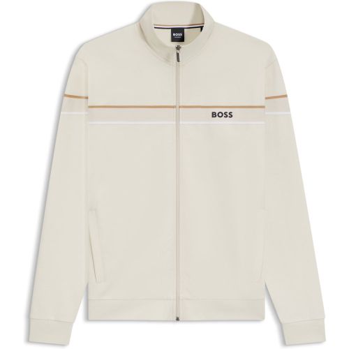 Veste zippée en molleton de coton avec bandes - Boss - Modalova