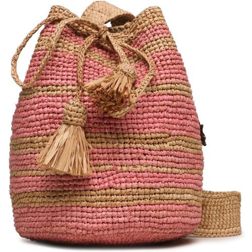 Borsetta - Natural Raffia Beach Bucket V 5.8 AE Tan And Pink Stripes - Manebi - Modalova