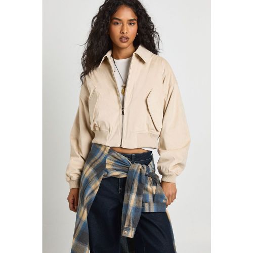 Faux Suede Bomber Jacket, Blanco - boohoo - Modalova