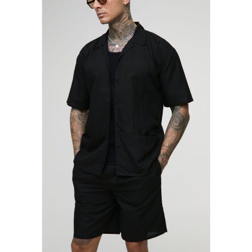 Set Tall camicia oversize in lino con tasche profonde & pantaloncini - boohoo - Modalova