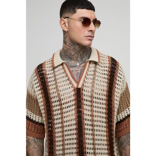 Polo Tall squadrata oversize in maglia traforata a righe - boohoo - Modalova