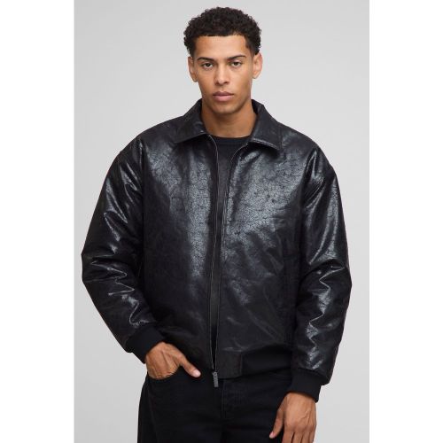 Oversized Creased Pu Collared Bomber Jacket - boohoo - Modalova