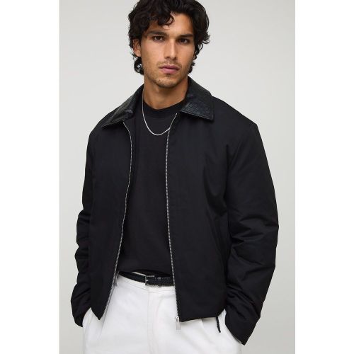 Boxy Woven Pu Collar Nylon Harrington Jacket - boohoo - Modalova