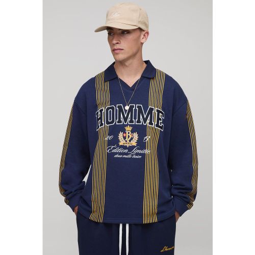 Polo de rugby oversize rayé à écussons homme - S - Boohooman - Modalova