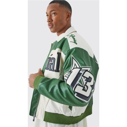 Chaqueta Bomber Recta De Cuero Sintético Con Cuello - boohoo - Modalova