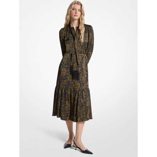 MK Robe mi-longue en satin à motif cachemire et col lavallière - Michael Kors - MICHAEL Michael Kors - Modalova