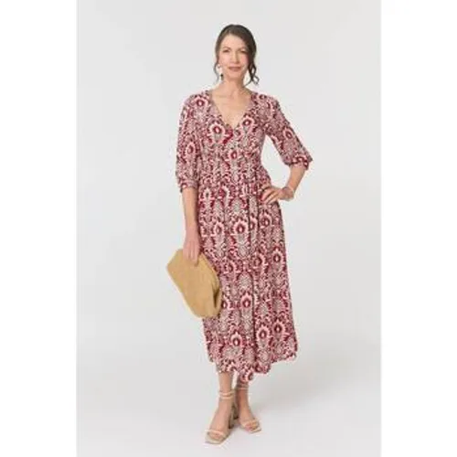 Printed Ruched 3/4 Sleeve Midi Dress women's Long Dress in - Izabel London - Modalova