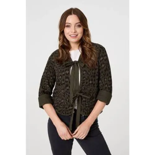 Animal Print 3/4 Sleeve Tie Front Cardigan women's in - Izabel London - Modalova