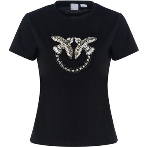 T-Shirts & Poloshirts T-Shirt aus schwarzem Jersey mit Love Birds-Stickerei - pinko - Modalova