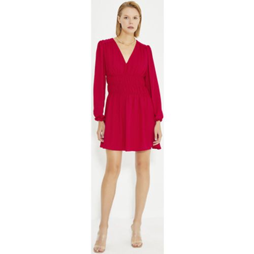 Kurze Kleider Red Gathered Waist Long Sleeve Dress - Just Like You - Modalova