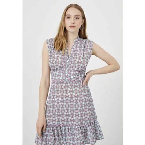 Kurze Kleider Ice Blue Floral Print V-Neck Sleeveless Pleated Dress - Just Like You - Modalova