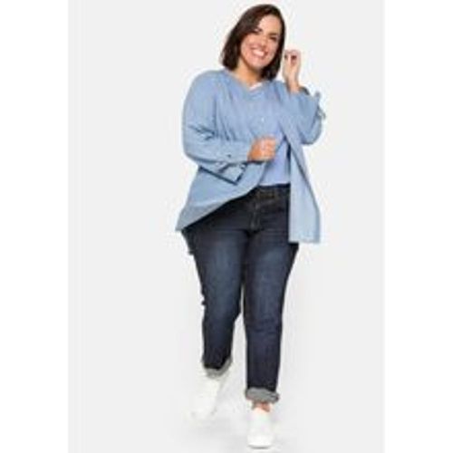 Große Größen: Gerade Jeans mit Used-Effekten, dark blue Denim, Gr.25 - sheego - Modalova