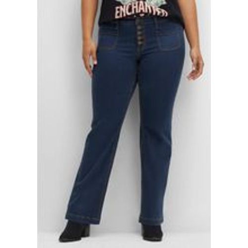 Große Größen: Bootcut-Jeans mit Zierknopfleiste, dark blue Denim, Gr.46 - sheego by Joe Browns - Modalova