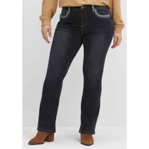 Große Größen: Bootcut-Jeans mit Kontrastdetails, black Denim, Gr.40 - sheego - Modalova